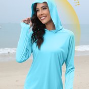 Resim Kadınlar için UPF 50+ Güneş Koruma Hoodie - Hafif Uzun Kollu Kapüşonlu Sweatshirt, Yürüyüş, Balıkçılık, Koşu ve Açık Hava Fitnessi için, Nefes Alabilen Polyester, Beyaz, Açık Hava Sporları Hoodie | Düz Renk Üst | UPF 50+ Derecelendirme, Plaj Kapağı 