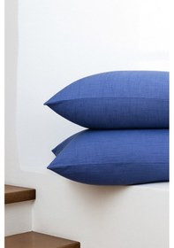 Resim Vevra 2 Li Çizgili Mavi Renk Yastık Kılıfı Pamuklu Kumaş Fermuarlı Gri 