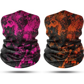 Resim Dair Aksesuar Pembe Turuncu Boya Desenli 2'li Set Boyunluk Bandana Outdoor Balaklava Yüz Maskesi Kafa Bandı 