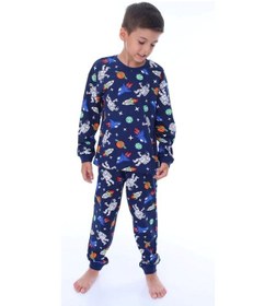 Resim Zuzunga Astronot Temalı Pamuk Unisex Çocuk Pijama Takımı Lacivert 
