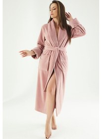 Resim Uzun Şalyaka Triga Bambu Cotton Bayan Bornoz Pudra 