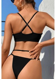 Resim Kadın Siyah File Detaylı Özel Bikini Takımı M 