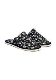 Resim Erkek Siyah Kurukafa Desenli Yumuşak Tabanlı Ev Terlik Siyah 