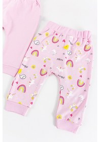 Resim Gökkuşağı Desenli 2'li Kız Bebek Tek Alt Pantolon Takım 001 