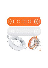 Resim Singree 30 Adet Silikon Kapak Mermer Jar Mühür Ringe - Turuncu Ve Beyaz, 0.35l-2l Sise Uygun, Sebze-meyve Ve Gıda Saklama İçin 