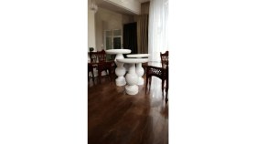 Resim Simillo Home & Living Wood Wooden Ahşap 3’lü Set Fitilli Mantar Yan Sehpa Modern Beyaz Renk Fiskos 