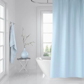 Resim Banyo Duş Perdesi 0010 Mavi 120x200 Perde Borusu Askı Aparatı 90x130 Hediyeli 