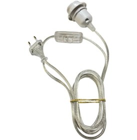 Resim 2 Metre Arapuarlı Aç Kapat Anahtar Fişli Abajur Duyu E27 2x0,50 Şeffaf Kablo - Beyaz Duy 