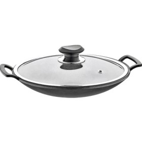 Resim Oms 3228 Granit Cam Kapaklı Kavurma Sacı Tava 34CM Gri 