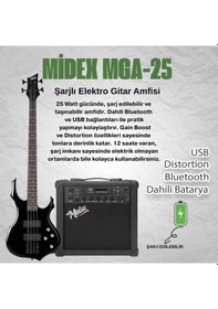 Resim Midex Mbg-410bk-25amp 4 Telli Bas Gitar Ve 25w Amfi Gigbag Kulaklık Set 