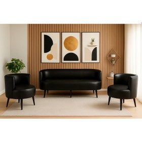 Resim Sydney Koltuk Takımı 3+1+1 Dekoratif Modern Deri Koltuk Seti Ofis Ve Ev Kullanımı - Siyah Siyah 