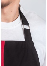 Resim Erkek Boyundan Asmalı Çizgili Barista Şef Mutfak Önlüğü Siyah 