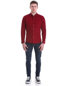 Resim Hatemoğlu Bordo Slim Fit Düz 100% Pamuklu Düğmeli Yaka Uzun Kollu Klasik G Bordo 