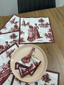 Resim Toile De Jouy Paris Amerikan Servis 6’lı Set | 30x30 cm |%100 Pamuk Dijital Baskılı | Klasik Fransız Tarzı Masa Dekoru - ZT722 Kırmızı 