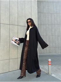 Resim minaaise Kadın Siyah Astarlı Uzun Trençkot 30030 