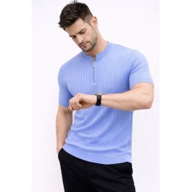 Resim Marsilyan Erkek Kısa Kol Fitilli Triko T-Shirt Yazlık Hakim Yaka Tişört - Bebek Mavisi 