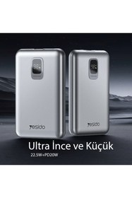 Resim YESIDO 10.000 mAh 22.5W Dijital Göstergeli USB3.0 PD Hızlı Şarj Powerbank 