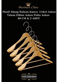 Resim Elbise Askısı Business Class 48 Cm Krom İtalyan Kanca Masif Ahşap Palto Ceket Askısı 5 Adet Diğer 