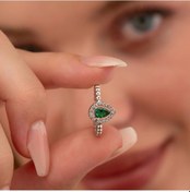 Resim Gümüş Pazarım Damla Kesim Zümrüt Gümüş Yüzük 