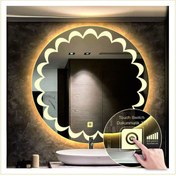 Resim GLOBAL LED MIRROR 90 Cm Günışığı Ledli Tasarım Kumlamalı Dokunmatik Tuşlu Banyo Aynası Makyaj Aynası Işıklı Ayna 