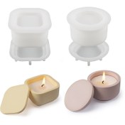 Resim 1set Yuvarlak/Kare Şekilli Mum Kavanozu Silikon Kalıpları, Kapaklı Mum Tutucu İçin, Mum Tutucu Epoksi Reçine Döküm Kalıpları, Kokulu Mumlar Aroma Balmumu Yapımı İçin Mum Yapım Malzemeleri 