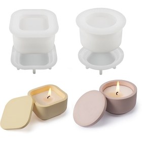 Resim 1set Yuvarlak/Kare Şekilli Mum Kavanozu Silikon Kalıpları, Kapaklı Mum Tutucu İçin, Mum Tutucu Epoksi Reçine Döküm Kalıpları, Kokulu Mumlar Aroma Balmumu Yapımı İçin Mum Yapım Malzemeleri 