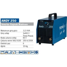 Resim Tecnomec Andy 250 250 Amper Inverter Kaynak Makinesi 