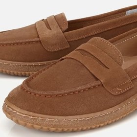 Resim HOTİÇ Kadın Süet Deri Bej Yumuşak Tabanlı Günlük Loafer 