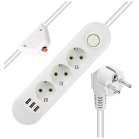 Resim Akım Korumalı Priz, 3'lü Çoklu Priz, 3 Usb, 1.5 Mt Kablo, Anahtarlı Grup Priz, Usb Li Priz, Isıya Dayanıklı, 3000 Watt Gücünde 1 