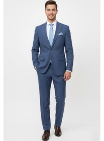 Resim Presto Erkek Yelekli Slim Battal Takım Elbise 6 Drop Lacivert 792-250 Lacivert 