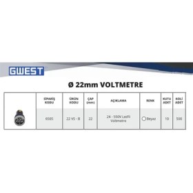Resim GWEST 22MM Beyaz 24V-450V Voltmetre 
