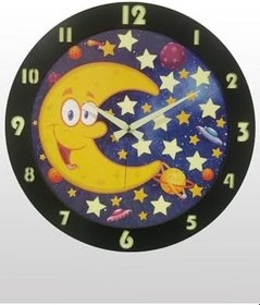 Resim Fosfor Modern Dekoratif Ahşap Çocuk Odası Duvar Saati 