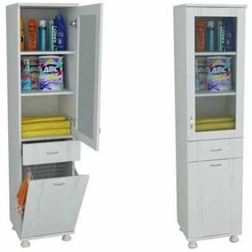 Resim Lake Banyo Boy Dolabı Çamaşr Sepetli Pleksi Cam Beyaz 