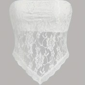 Resim Kadınlar için Y2K Tarzı Dantel Süslemeli Askısız Korse Üst - Çift Katmanlı, Yarı Şeffaf, Çiçek Desenli, Polyester & Spandex Karışımı, Makinede Yıkanabilir, Beyaz 