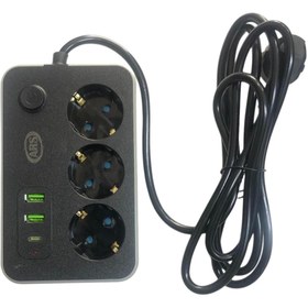Resim Ars 3 LU ANAHTARLI AKIM KORUMALI 2 MT 2USB 1 TYPE-C 3 PRIZ ARS 