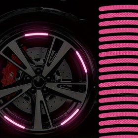 Resim Arabalar, Motosikletler & Bisikletler için 20 adet Işıltılı Pembe Yansıtıcı Tekerlek Göbeği Stickerları - Dayanıklı Plastik Dış Aksesuarlar 