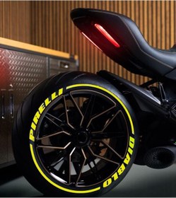 Resim Diablo + Kuyruk Motorsiklet Lastik Yazısı Stikeri Sarı 