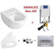 Resim Creavit Free Rim-off Asma Klozet Beyaz Fe322 + Slim Inci Nkp Yavaş Kapaklı 