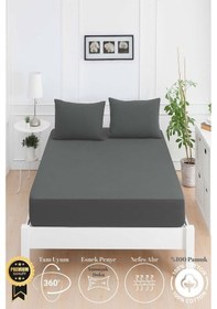 Resim Mirava Premium %100 Pamuk Penye Lastikli Tek Kişilik Çarşaf Takımı 1 Yastık Kılıfı Dahil Antrasit 120x200cm Antrasit 