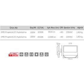Resim Lamptıme 100 Watt Led Projektör Beyaz Işık 252610 