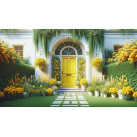 Resim Venspor Sarı Çiçeklerle Bezeli Bahçe Kapısı Arkaplan 200 x 150 cm Fon Duvar Örtüsü 