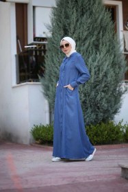 Resim 6463-denim Kapşonlu Ferace Koyu Mavi Koyu Mavi 