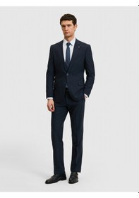 Resim Cacharel Lacivert Slim Fit Yün Karışımlı Mikro Desen Takım Elbise 