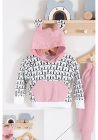 Resim Minik Ayıcıklar Desenli 2'li % 100 Pamuk Kız Bebek Takımı Pembe 