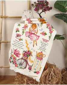 Resim Saçaklı Mutfak Havlusu Modeli Baskılı Kadife Mutfak Havlusu 6lı Bisikletli Kız 