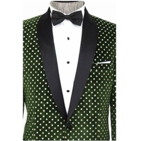 Resim Wessi Nokta Desenli Slim Fit Koyu Yeşil Erkek Smokin Ceket Koyu Yeşil 