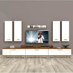 Resim Decoraktiv Ekoflex 8d Slm Krom Ayaklı Tv Ünitesi Tv Sehpası - Ceviz - Beyaz 