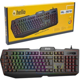 Resim Hello HL-4618 4 Makro Tuşlu 3 Renk Işıklı Kablolu Gaming Oyuncu Klavye 