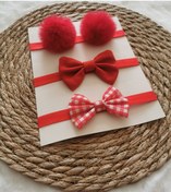 Resim Kız Bebek Peluş Ponpon Bandana Ve 2'li Fiyonk Bandana Seti 
