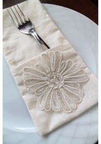 Resim 6 Adet Dekoratif Yelpaze Dantelli Kaşıklık Servis Sunum Krem 